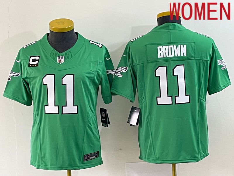 Women Philadelphia Eagles #11 Brown Green Nike Throwback Vapor Limited NFL Jerseys